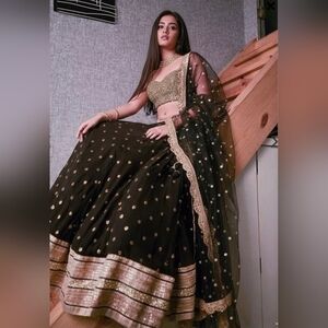 Black Golden Sharmily Lehenga Choli Set with Sequin Blouse